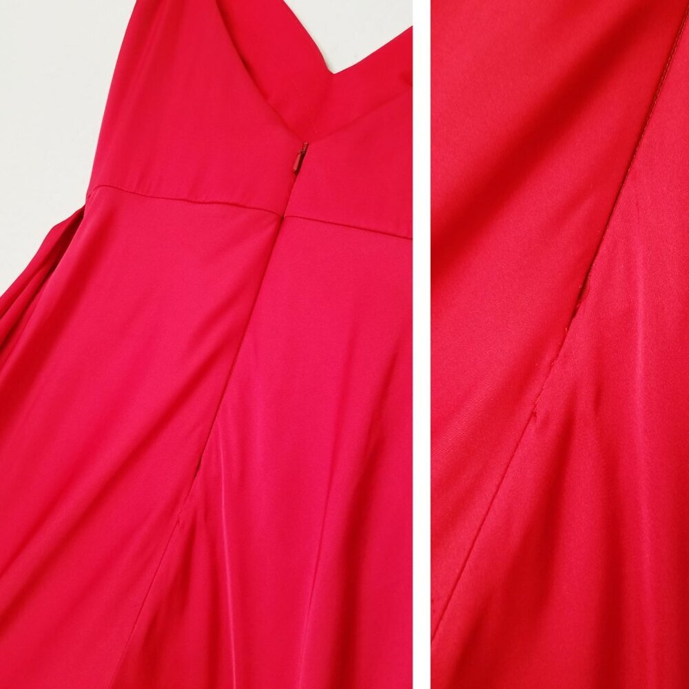 Mac Duggal Red Satin Ruffle Asymmetric Gown Maxi Dress Cocktail Party 67815 $338 - Picture 13 of 16